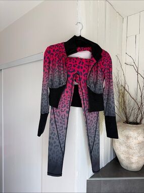 Pink to Gray Leopard Ombre Active Set - Jacket & Leggings